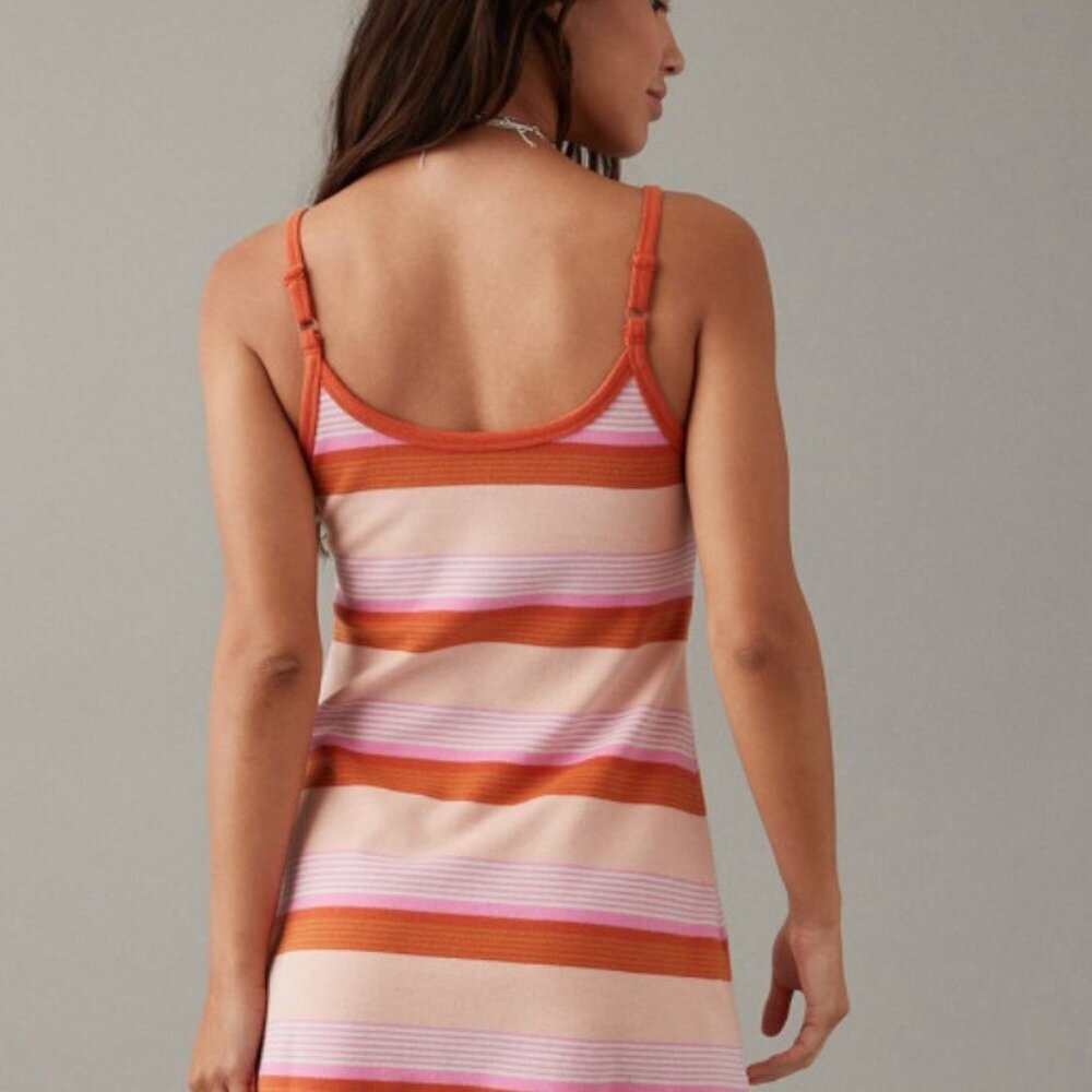 American Eagle Striped Mini Dress M Orange Pink NWOT - Picture 2 of 9